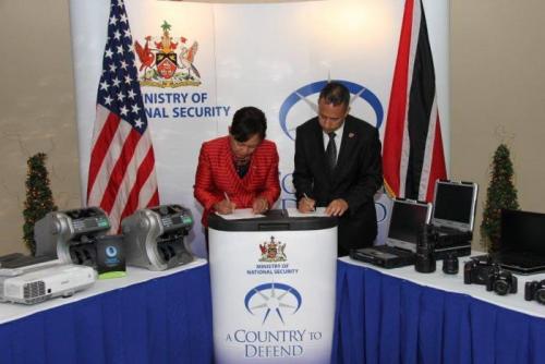 Chargé d’Affairs of the U.S. Embassy in Port of Spain Margaret Diop and Minister of National Security Gary Griffith